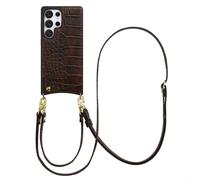Selencia Selencia Coque de télephone Nova Croco avec cordon et porte-cartes Samsung Galaxy S25 Ultra Choco Brown Brun foncé