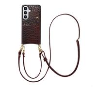 Selencia Coque de télephone Nova Croco avec cordon et porte-cartes pour Samsung Galaxy S26 - Choco Brown