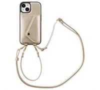 Selencia Coque de télephone Sera avec cordon et porte-cartes enveloppe pour Apple iPhone 15 - Champagne