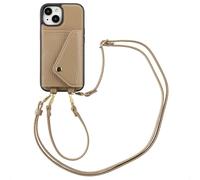Selencia Coque de télephone Sera avec cordon et porte-cartes enveloppe pour Apple iPhone 15 - Taupe