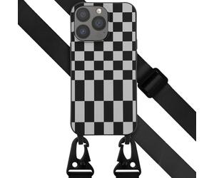 Selencia Coque design en silicone avec cordon amovible pour Apple iPhone 13 Pro - Irregular Check Black