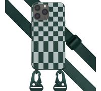 Selencia Coque design en silicone avec cordon amovible pour Apple iPhone 13 Pro Max - Irregular Check Green