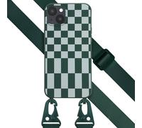 Selencia Coque design en silicone avec cordon amovible pour Apple iPhone 14 Plus - Irregular Check Green
