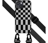 Selencia Coque design en silicone avec cordon amovible pour Apple iPhone 15 Plus - Irregular Check Black