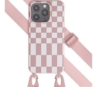 Selencia Coque design en silicone avec cordon amovible pour Apple iPhone 15 Pro - Irregular Check Sand Pink