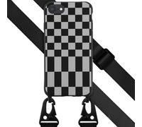 Selencia Coque design en silicone avec cordon détachable pour Apple iPhone SE (2022 / 2020) / 8 / 7 - Irregular Check Black