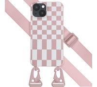 Selencia Coque design en silicone avec cordon amovible pour iPhone 14 - Irregular Check Sand Pink