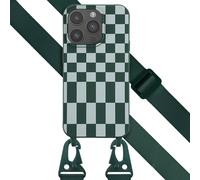 Selencia Coque design en silicone avec cordon amovible pour iPhone 14 Pro - Irregular Check Green