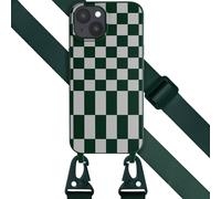 Selencia Selencia Coque design en silicone avec cordon amovible iPhone 15 Plus Irregular Check Green Vert