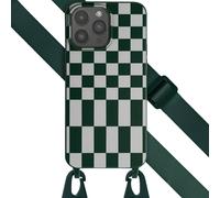 Selencia Coque design en silicone avec cordon amovible pour iPhone 15 Pro Max - Irregular Check Green