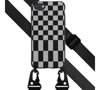Selencia Coque design en silicone avec cordon détachable pour Apple iPhone SE (2022 / 2020) / 8 / 7 - Irregular Check Black