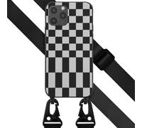 Selencia Coque design en silicone avec cordon détachable pour iPhone 12 (Pro) - Irregular Check Black