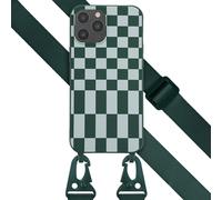 Selencia Coque design en silicone avec cordon détachable pour iPhone 12 Pro Max - Irregular Check Green