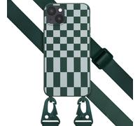 Selencia Coque design en silicone avec cordon détachable pour iPhone 14 Plus - Irregular Check Green
