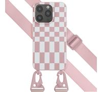 Selencia Coque design en silicone avec cordon détachable pour iPhone 14 Pro - Irregular Check Sand Pink