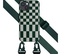 Selencia Coque design en silicone avec cordon détachable pour iPhone 15 Plus - Irregular Check Green