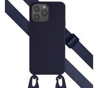 Selencia Coque en silicone avec cordon détachable pour iPhone 15 Pro Max - Bleu foncé