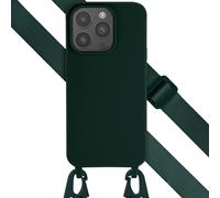 Selencia Coque en silicone avec cordon détachable pour iPhone 15 Pro - Vert foncé