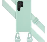 Selencia Coque silicone avec cordon amovible pour Samsung Galaxy S22 Ultra - Turquoise