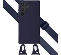 Selencia Coque silicone avec cordon amovible pour Samsung Galaxy S24 Ultra - Bleu foncé