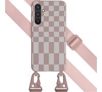 Selencia Étui design en silicone avec cordon amovible pour le Samsung Galaxy S23 FE - Irregular Check Sand Pink