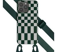 Selencia Étui design en silicone avec cordon détachable pour iPhone 15 Pro Max - Irregular Check Green