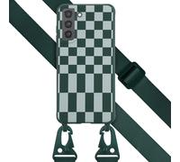 Selencia Etui design en silicone avec cordon détachable pour le Samsung Galaxy S21 FE - Irregular Check Green