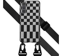 Selencia Etui design en silicone avec cordon détachable pour le Samsung Galaxy S21 FE - Irregular Check Black