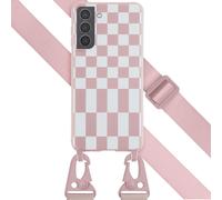 Selencia Etui design en silicone avec cordon détachable pour le Samsung Galaxy S21 - Irregular Check Sand Pink