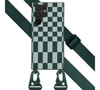 Selencia Etui design en silicone avec cordon détachable pour le Samsung Galaxy S22 Ultra - Irregular Check Green