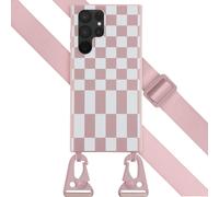 Selencia Etui design en silicone avec cordon détachable pour le Samsung Galaxy S22 Ultra - Irregular Check Sand Pink