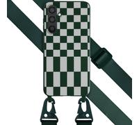 Selencia Étui design en silicone avec cordon détachable pour le Samsung Galaxy S23 FE - Irregular Check Green