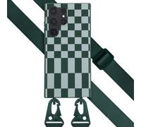 Selencia Etui design en silicone avec cordon détachable pour le Samsung Galaxy S23 Ultra - Irregular Check Green