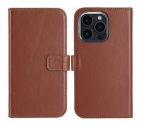 Selencia Étui portefeuille en cuir véritable pour Apple iPhone 16 Pro Max - Marron clair