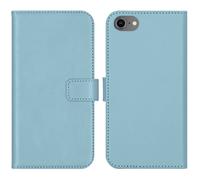 Selencia Étui portefeuille en cuir véritable pour Apple iPhone SE (2022 / 2020) / 8 / 7 / 6(s) - Air Blue