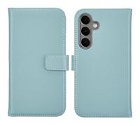 Selencia Étui portefeuille en cuir véritable pour Samsung Galaxy S25 - Air Blue
