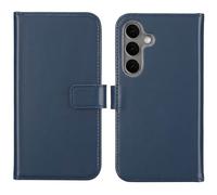 Coque pour Samsung Galaxy S25 Plus Cuir véritable Bleu