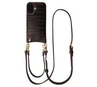 Selencia Nova coque arrière en cuir véritable avec porte-cartes pour Apple iPhone 16 - Dark Chocolate