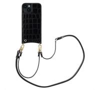 Selencia Nova Croco Phone Case avec cordon et porte-cartes pour Apple iPhone 14 / 13 - Noir