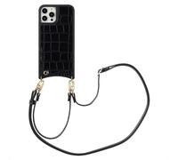 Selencia Nova Croco Phone Case avec cordon et porte-cartes pour iPhone 12 (Pro) - Noir