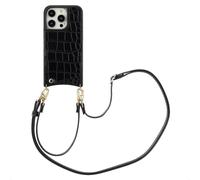 Selencia Nova Croco Phone Case avec cordon et porte-cartes pour iPhone 14 Pro - Noir