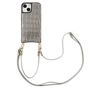 Selencia Nova Croco Phone Case avec cordon et porte-cartes pour iPhone 15 - Argent