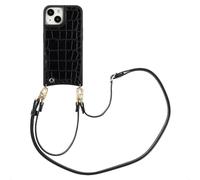Selencia Nova Croco Phone Case avec cordon et porte-cartes pour iPhone 15 - Noir