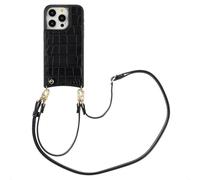 Selencia Nova Croco Phone Case avec cordon et porte-cartes pour iPhone 15 Pro - Noir