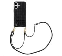 Selencia Nova Croco Phone Case avec cordon et porte-cartes pour iPhone 16 - Noir