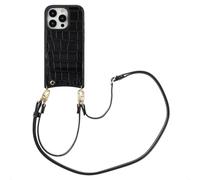 Selencia Nova Croco Phone Case avec cordon et porte-cartes pour l'Apple iPhone 16 Pro - Noir