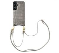 Selencia Nova Croco Phone Case avec cordon et porte-cartes pour le Samsung Galaxy S24 - Argent