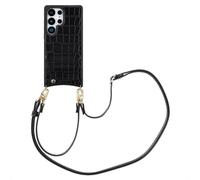 Selencia Coque de télephone Nova Croco avec cordon et porte-cartes pour Samsung Galaxy S25 Ultra - Noir