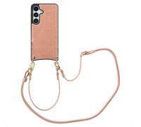 Selencia Nova Croco Phone Case avec cordon et porte-cartes pour le Samsung Galaxy S25 - Vieux rose