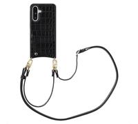 Selencia Nova Croco Phone Case avec cordon et porte-cartes pour Samsung Galaxy A36 / A56 - Noir